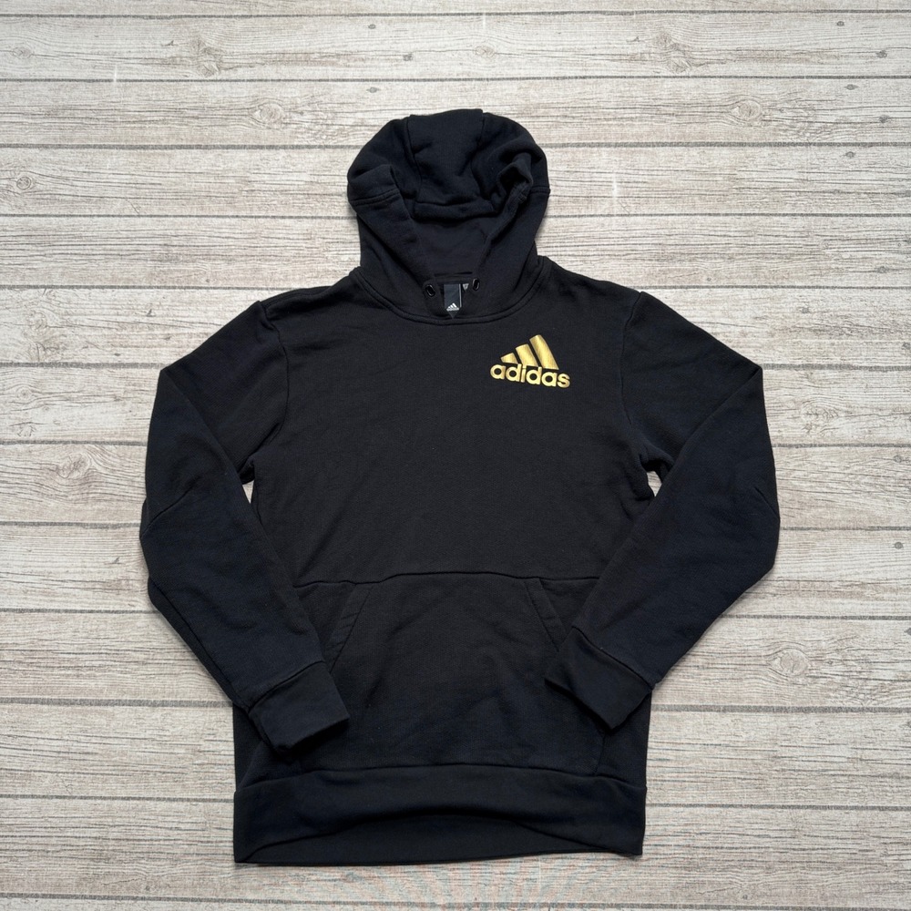 Adidas Hoodie Men's Medium Black Trefoil Athletic Pullover Sweatshirt Training